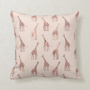 Girly Modern Rose Gold Blush Pink Giraffes Throw Pillow