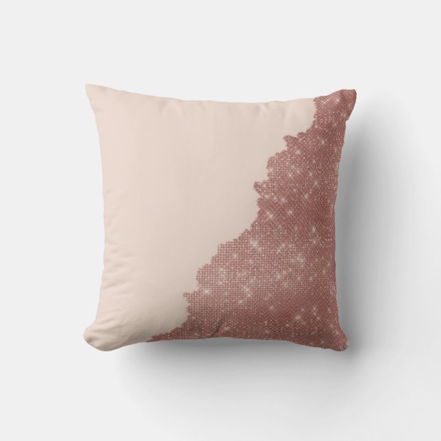 Girly Modern Rose Gold Glitter Blush Pink Split Throw Pillow (Front)