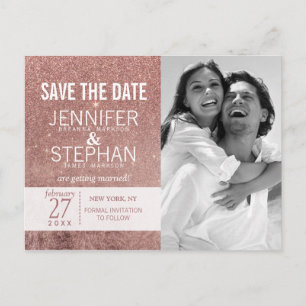Girly Modern Rose Gold Glitter Foil Save the Date Announcement Postcard