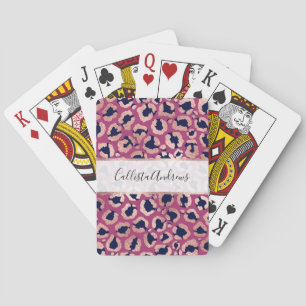 Girly Modern Rose Gold Navy Purple Leopard Print Playing Cards