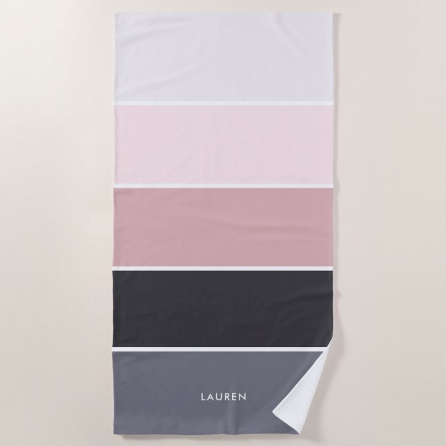 Girly Modern Stripes Personalized  Beach Towel (Front)