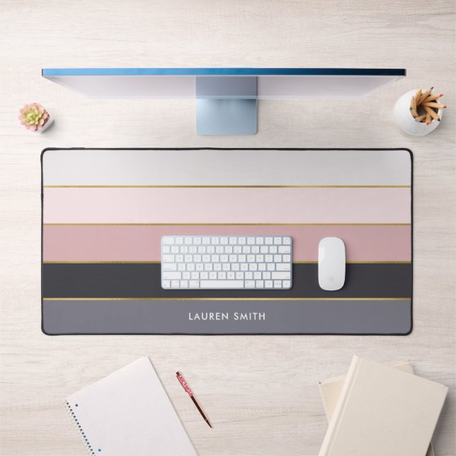 Girly Modern Stripes Personalized  Desk Mat (Office 1)