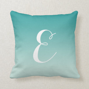 Girly Modern Teal Aqua Ombre Custom Monogram Throw Pillow