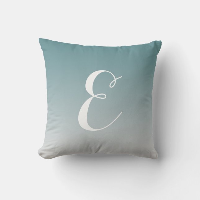Girly Modern Teal Ombre Custom Monogram Throw Pillow (Front)