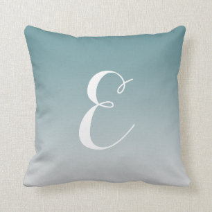 Girly Modern Teal Ombre Custom Monogram Throw Pillow