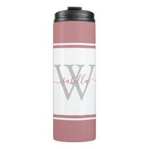 Girly Modern Trendy Monogram Script Dusty Rose The Thermal Tumbler