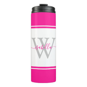 Girly Modern Trendy Monogram Script Hot Pink Therm Thermal Tumbler