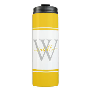 Girly Modern Trendy Monogram Script Yellow Thermal Tumbler