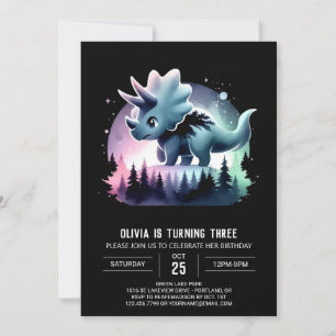 Girly Modern Triceratops Birthday Invitation
