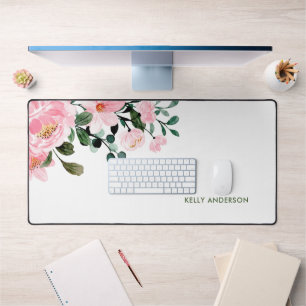 Girly Modern Watercolor Floral Foliage Decal Desk Mat
