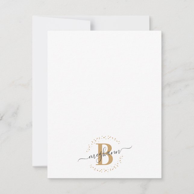 Girly Modern White Gold Name Script Monogrammed Card (Front)
