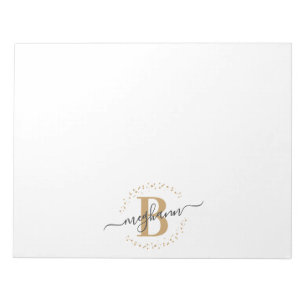 Girly Modern White Gold Name Script Monogrammed Notepad