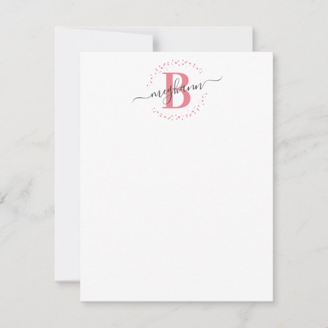 Girly Modern White Pink Name Script Monogrammed Card (Front)
