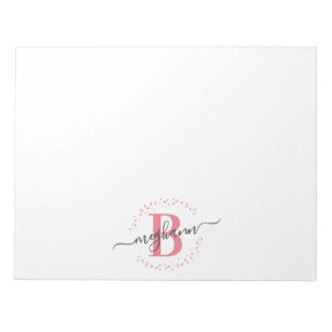 Girly Modern White Pink Name Script Monogrammed Notepad