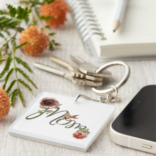 Girly Mom Watercolor Blush Pink Roses Mother's Day Keychain