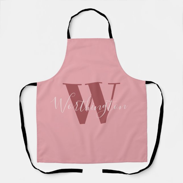 Girly Monogram and Name pink blush red Apron (Front)