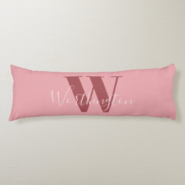 Girly Monogram and Name pink blush red Body Pillow (Front)