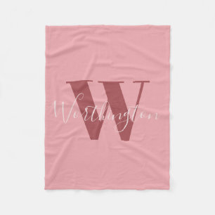Girly Monogram and Name pink blush red Fleece Blanket