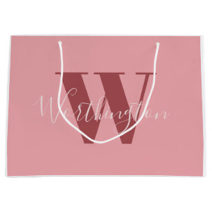 Girly Monogram and Name pink blush red Large Gift Bag