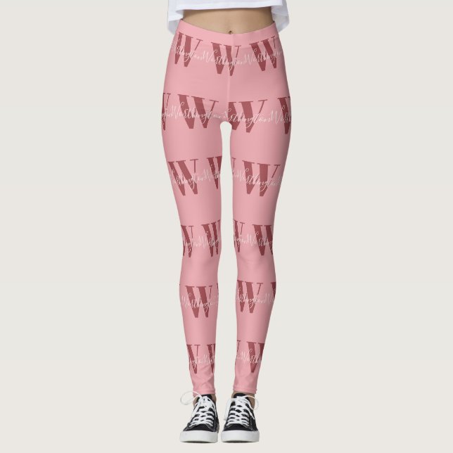 Girly Monogram and Name pink blush red Leggings (Front)