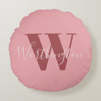 Girly Monogram and Name pink blush red Round Pillow