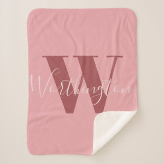 Girly Monogram and Name pink blush red Sherpa Blanket