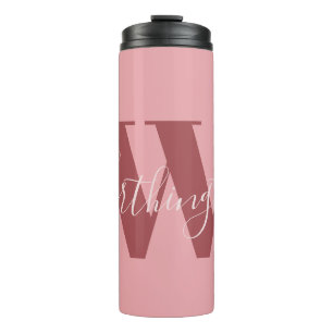 Girly Monogram and Name pink blush red Thermal Tumbler