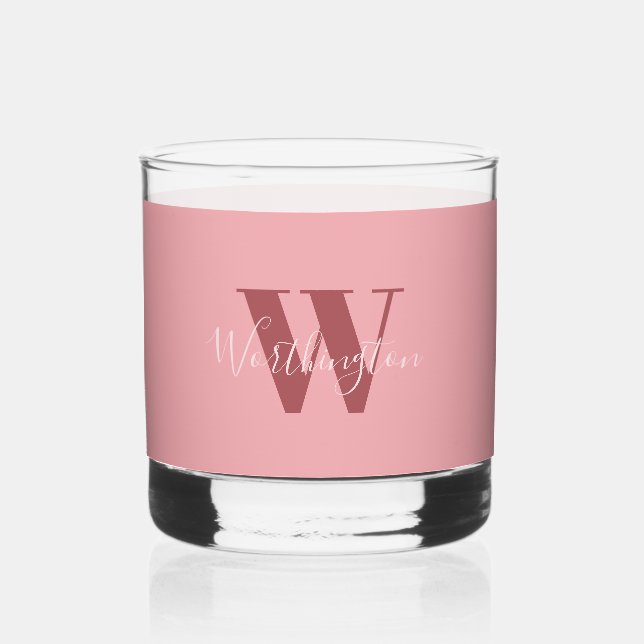 Girly Monogram and Name pink blush red Whiskey Glass (Front)