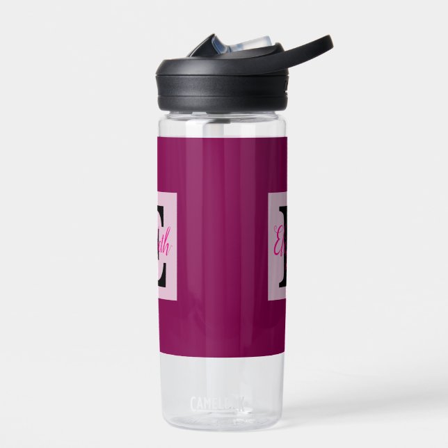 Girly Monogram and Name pink purple Luggage Water Bottle (Left)