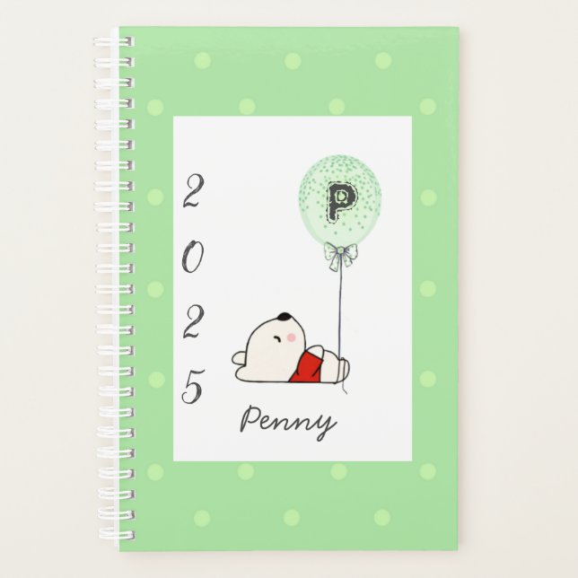 Girly Monogram Bear Green 2025 Planner (Front)