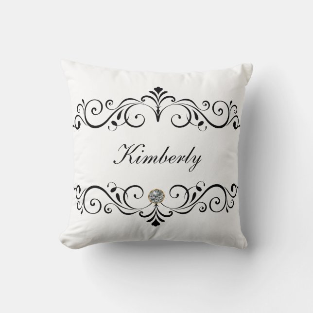 Girly Monogram Bling Throw Pillow (Front)