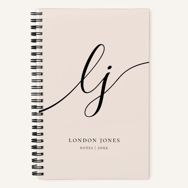 Girly Monogram Calligraphy 2 Initials Blush Pink Notebook (Front)