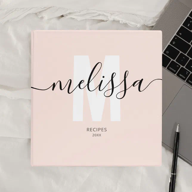 Girly Monogram Calligraphy Blush Pink Binder Zazzle