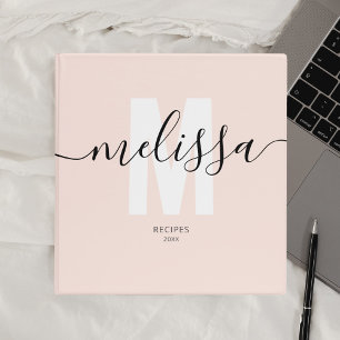 Girly Monogram Calligraphy Blush Pink Binder