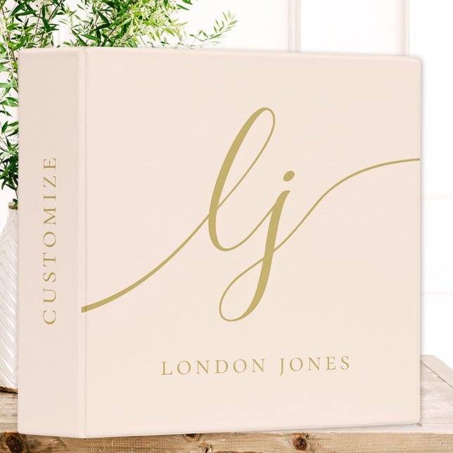 Girly Monogram Calligraphy Blush Pink Gold Initial Binder (Creator Uploaded)