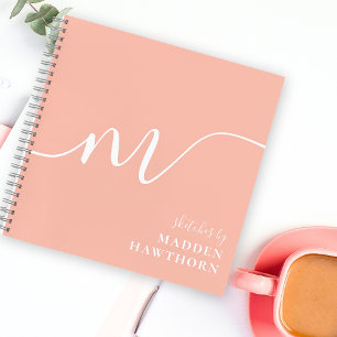 Girly Monogram Calligraphy Blush Pink Sketchbook Notebook