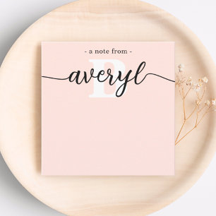 Girly Monogram Calligraphy Blush Pink Stationery Card