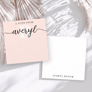 Girly Monogram Calligraphy Blush Pink Stationery Card