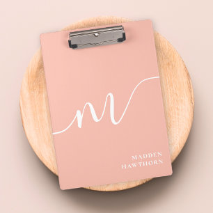 Girly Monogram Calligraphy Coral Blush Pink Mini Clipboard