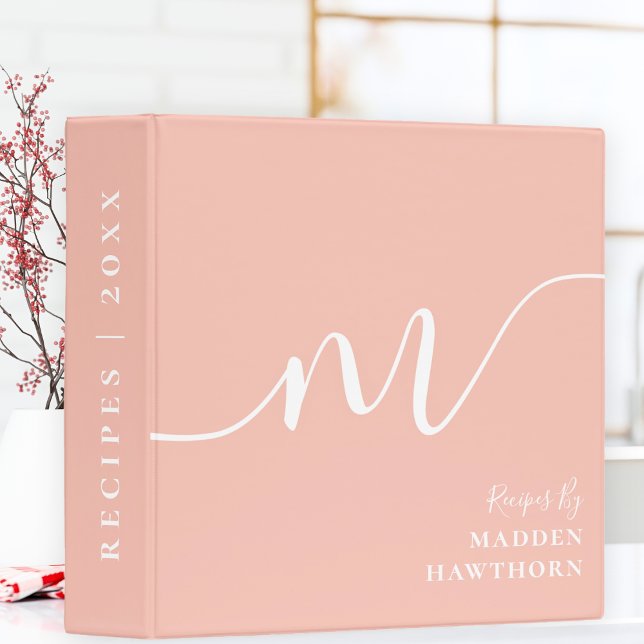 Girly Monogram Calligraphy Coral Blush Pink Modern Binder (Creator Uploaded)