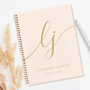 Girly Monogram Calligraphy Initial Blush Pink Gold Notebook