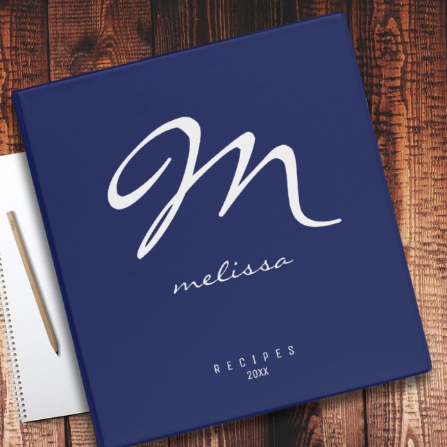 Girly Monogram Calligraphy Recipes Navy Binder (Creator Uploaded)
