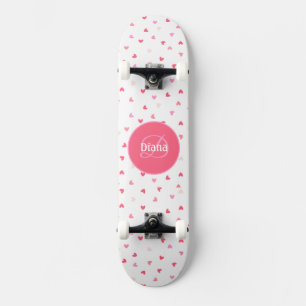 Girly Monogram cute hearths with name Skateboard