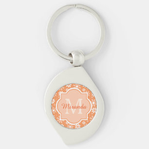 Girly Monogram Cute Orange Daisy Flowers and Name Keychain