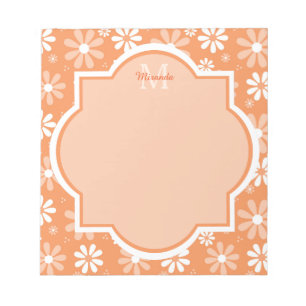 Girly Monogram Cute Orange Daisy Flowers and Name Notepad