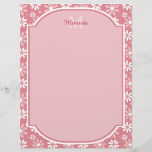 Girly Monogram Cute Pink Daisy Flowers With Name