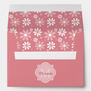 Girly Monogram Cute Pink Daisy Flowers With Name Envelopes