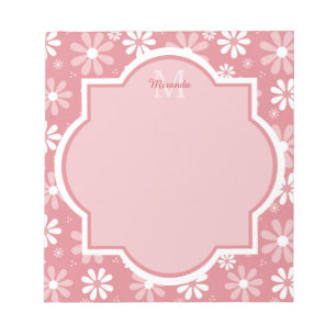 Girly Monogram Cute Pink Daisy Flowers With Name Notepad