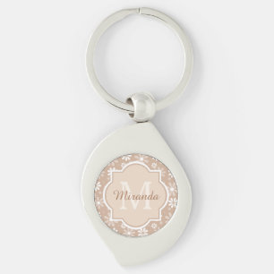 Girly Monogram Cute Tan Daisy Flowers and Name Keychain