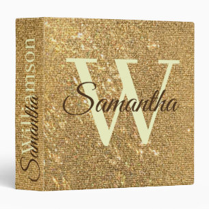 Girly Monogram Faux Gold Glitter Binder